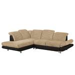 Ecksofa Bandya Kunstleder / Strukturstoff - Dunkelbraun / Beige - Ottomane davorstehend links - Keine Funktion