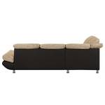 Ecksofa Bandya Kunstleder / Strukturstoff - Dunkelbraun / Beige - Ottomane davorstehend links - Keine Funktion