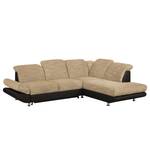 Ecksofa Bandya Kunstleder / Strukturstoff - Dunkelbraun / Beige - Ottomane davorstehend rechts - Schlaffunktion