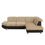 Ecksofa Bandya Kunstleder / Strukturstoff - Dunkelbraun / Beige - Ottomane davorstehend rechts - Keine Funktion