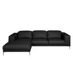 Ecksofa Beloha Echtleder Schwarz - Longchair davorstehend links