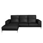 Ecksofa Beloha Echtleder Schwarz - Longchair davorstehend links