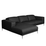 Ecksofa Beloha Echtleder Schwarz - Longchair davorstehend links