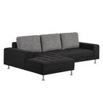 Ecksofa Benni Webstoff/Strukturstoff Schwarz / Grau - Longchair davorstehend links - Keine Funktion - Ohne Hocker