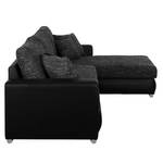 Divano angolare Berrings (anche letto) Similpelle / Tessuto strutturato nero - Longchair preimpostata a destra