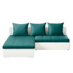 Hoekbank Birdsville (met slaapfunctie) kunstleer/geweven stof - longchair aan beide zijden monteerbaar - Wit/turquoise