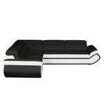 Canapé d'angle convertible Black Rock I Imitation cuir - Noir / Blanc - Fonction lit à droite (vue de face)
