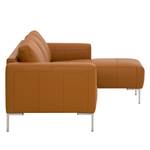 Ecksofa Bora Echtleder Echtleder Neka: Cognac - Longchair davorstehend rechts - Edelstahl