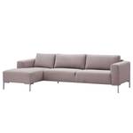 Ecksofa Bora Webstoff Webstoff Milan: Grau-Braun - Longchair davorstehend links - Edelstahl