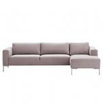 Ecksofa Bora Webstoff Webstoff Milan: Grau-Braun - Longchair davorstehend rechts - Edelstahl