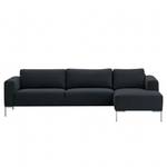 Ecksofa Bora Webstoff Webstoff Saia: Anthrazit - Longchair davorstehend rechts - Edelstahl