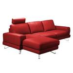 Ecksofa Bradley Echtleder Kaminrot - Longchair davorstehend links - Karminrot