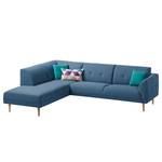 Ecksofa Cala II Strukturstoff Webstoff Osta: Dunkelblau - Ottomane davorstehend links - Beige