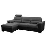 Ecksofa Callaway I mit Schlaffunktion - Strukturstoff/Kunstleder - Dunkelgrau / Schwarz - Longchair davorstehend links