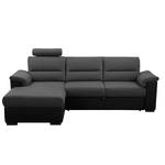 Ecksofa Callaway I mit Schlaffunktion - Strukturstoff/Kunstleder - Dunkelgrau / Schwarz - Longchair davorstehend links