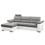 Ecksofa Callaway I mit Schlaffunktion - Strukturstoff/Kunstleder - Grau / Weiß - Longchair davorstehend links