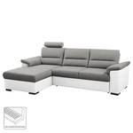 Ecksofa Callaway I mit Schlaffunktion - Strukturstoff/Kunstleder - Grau / Weiß - Longchair davorstehend links