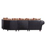 Ecksofa Mosambik Kunstleder Schwarz/Webstoff Beige 1-Sitzer davorstehend rechts