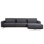 Ecksofa Copperfield I mit Schlaffunktion Webstoff - Stoff Parsa: Grau-Schwarz - Longchair davorstehend rechts