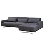 Ecksofa Copperfield I mit Schlaffunktion Webstoff - Stoff Parsa: Grau-Schwarz - Longchair davorstehend rechts