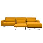 Ecksofa Copperfield I mit Schlaffunktion Webstoff - Stoff Zahira: Senfgelb - Longchair davorstehend rechts