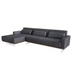 Ecksofa Copperfield II mit Schlaffunktion - Webstoff - Stoff Parsa: Grau-Schwarz - Longchair davorstehend links