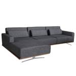 Ecksofa Copperfield II mit Schlaffunktion - Webstoff - Stoff Parsa: Grau-Schwarz - Longchair davorstehend links