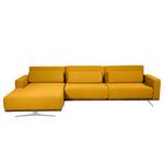 Ecksofa Copperfield II mit Schlaffunktion - Webstoff - Stoff Zahira: Senfgelb - Longchair davorstehend links