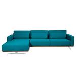 Hoekbank Copperfield II (met slaapfunctie) - geweven stof - Stof Zahira: Turquoise - Longchair vooraanzicht links