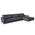 Ecksofa Copperfield II mit Schlaffunktion - Webstoff - Stoff Parsa: Grau-Schwarz - Longchair davorstehend rechts