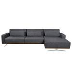 Ecksofa Copperfield II mit Schlaffunktion - Webstoff - Stoff Parsa: Grau-Schwarz - Longchair davorstehend rechts