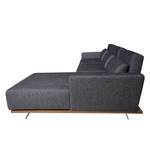 Ecksofa Copperfield II mit Schlaffunktion - Webstoff - Stoff Parsa: Grau-Schwarz - Longchair davorstehend rechts