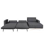 Ecksofa Copperfield II mit Schlaffunktion - Webstoff - Stoff Parsa: Grau-Schwarz - Longchair davorstehend rechts