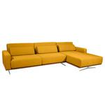 Ecksofa Copperfield II mit Schlaffunktion - Webstoff - Stoff Zahira: Senfgelb - Longchair davorstehend rechts