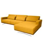 Ecksofa Copperfield II mit Schlaffunktion - Webstoff - Stoff Zahira: Senfgelb - Longchair davorstehend rechts