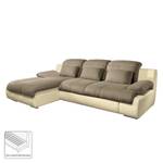 Ecksofa Delsbo Kunstleder / Flachgewebe mit Schlaffunktion - Creme / Braun - Longchair davorstehend links