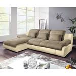 Ecksofa Delsbo Kunstleder / Flachgewebe mit Schlaffunktion - Creme / Braun - Longchair davorstehend links