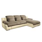 Ecksofa Delsbo Kunstleder / Flachgewebe mit Schlaffunktion - Creme / Braun - Longchair davorstehend rechts