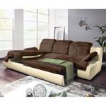 Ecksofa Delsbo Kunstleder / Microfaser mit Schlaffunktion - Creme / Braun - Longchair davorstehend links