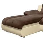 Ecksofa Delsbo Kunstleder / Microfaser mit Schlaffunktion - Creme / Braun - Longchair davorstehend links