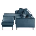 Hoekbank Edina fluweel - Donkerblauw - Longchair vooraanzicht links - Met hocker