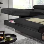 Canapé d'angle Eduardo Imitation cuir - Noir - Méridienne courte à gauche (vue de face) - Fonction couchage - Coffre de lit