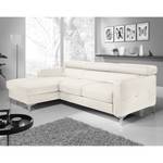 Canapé d'angle Eduardo Imitation cuir - Blanc - Méridienne courte à gauche (vue de face) - Fonction couchage - Coffre de lit