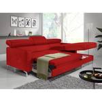 Canapé d'angle Eduardo Imitation cuir - Rouge - Méridienne courte à droite (vue de face) - Fonction couchage - Coffre de lit
