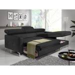 Canapé d'angle Eduardo Imitation cuir - Noir - Méridienne courte à droite (vue de face) - Fonction couchage - Coffre de lit