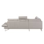 Hoekbank Enzo beige structuurstof - longchair vooraanzicht links - met 2 hoofdsteunen