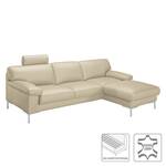 Ecksofa Parlin Echtleder Beige - Longchair davorstehend rechts - Mit Kopfstütze