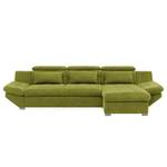 Canapé d'angle Estoi Microfibre - Vert pistache - Méridienne courte à droite (vue de face) - Fonction couchage - Coffre de lit