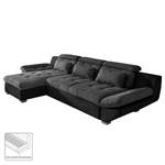 Ecksofa Estoi Microfaser/Strukturstoff - Schwarz/Grau - Longchair davorstehend links - Schlaffunktion - Bettkasten