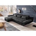 Ecksofa Estoi Microfaser/Strukturstoff - Schwarz/Grau - Longchair davorstehend links - Schlaffunktion - Bettkasten